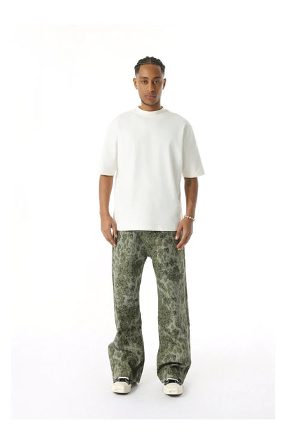 2025 Four Seasons Men's Youth Popular Multi color Pattern Camouflage Pants Basic Versatile Straight Wash Casual Cowboy Pants