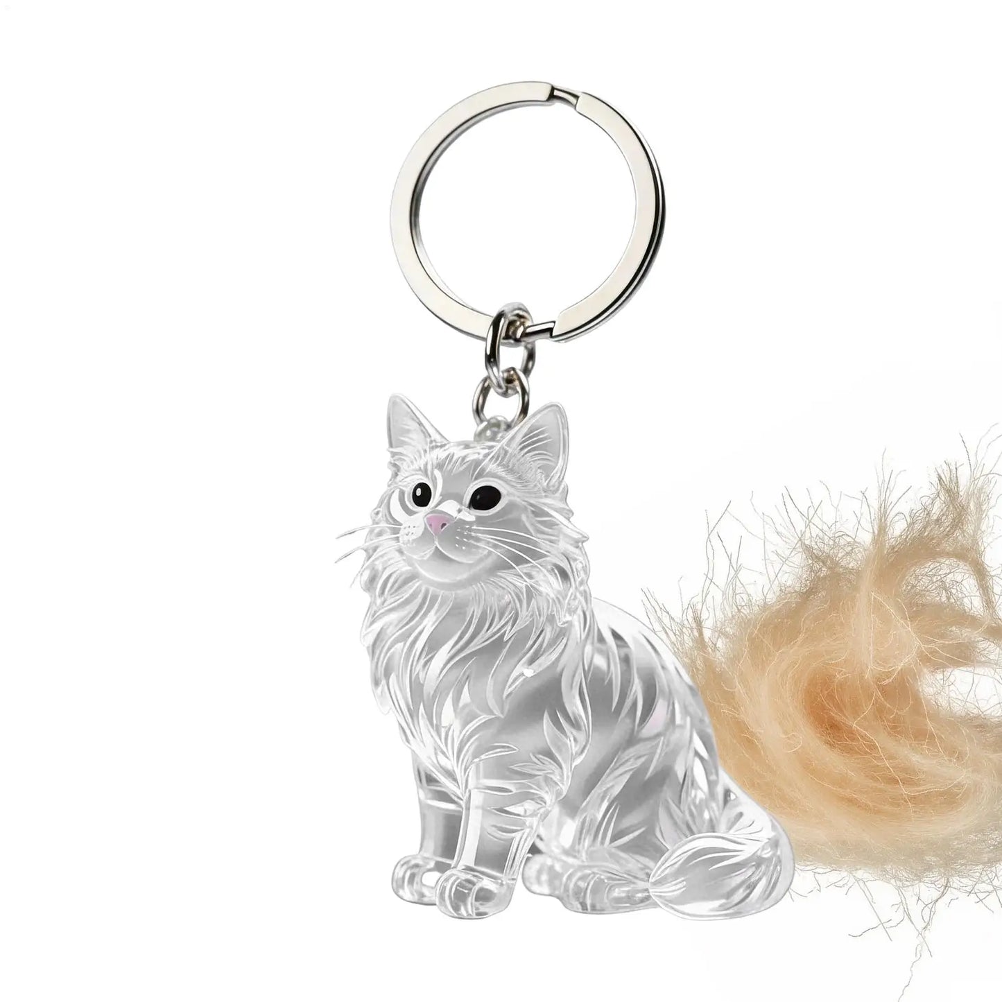 Cute Animal Fur Capsule Keychain, Transparent Cat Hair Bag Pendant, Souvenir Collection and Gift Decorative Accessory