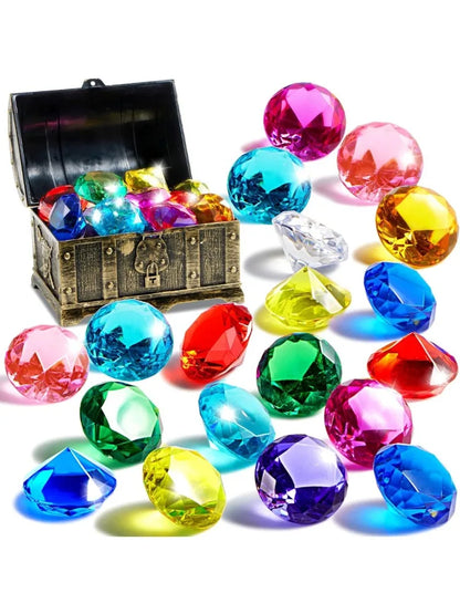 Sloosh Diving Gems Pool Toys16 Big Colorful Diamond with Pirate Treasure Chest Swim Dive Diving Underwater Toy Gift Toys