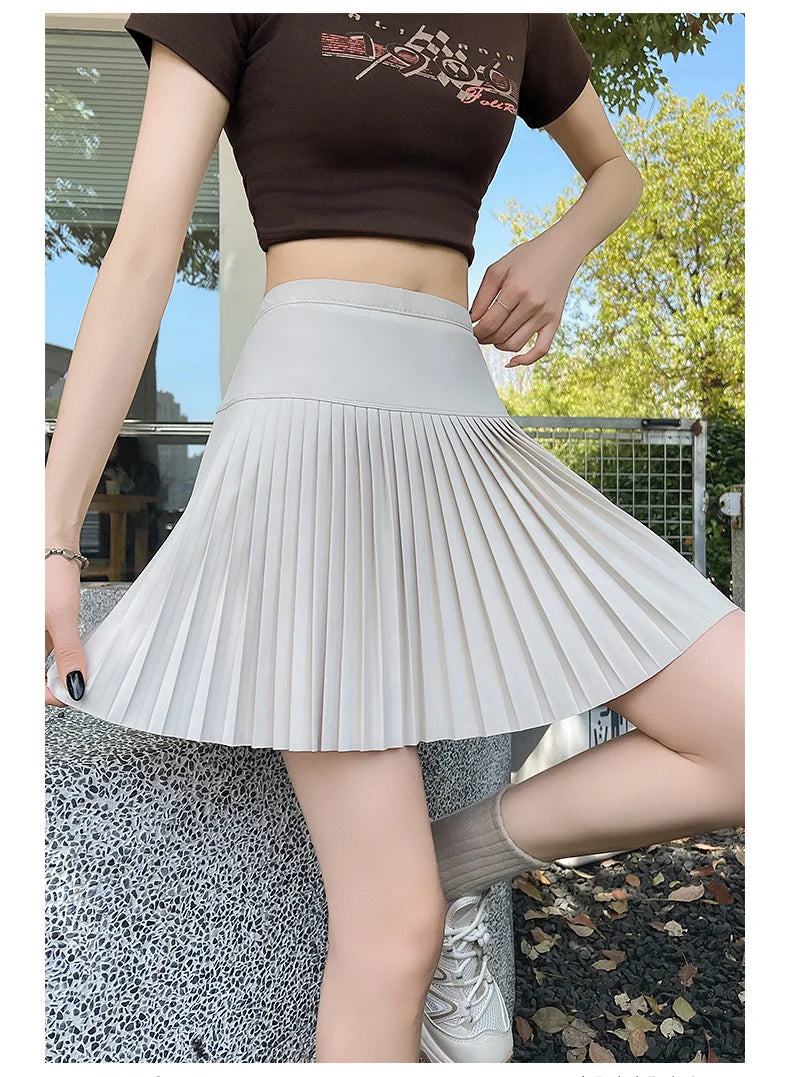 Korean Style Women Pleated A-line Skirts With Pants Mini Skirts Elastic Waist Casual High quality Summer A-line Skirts