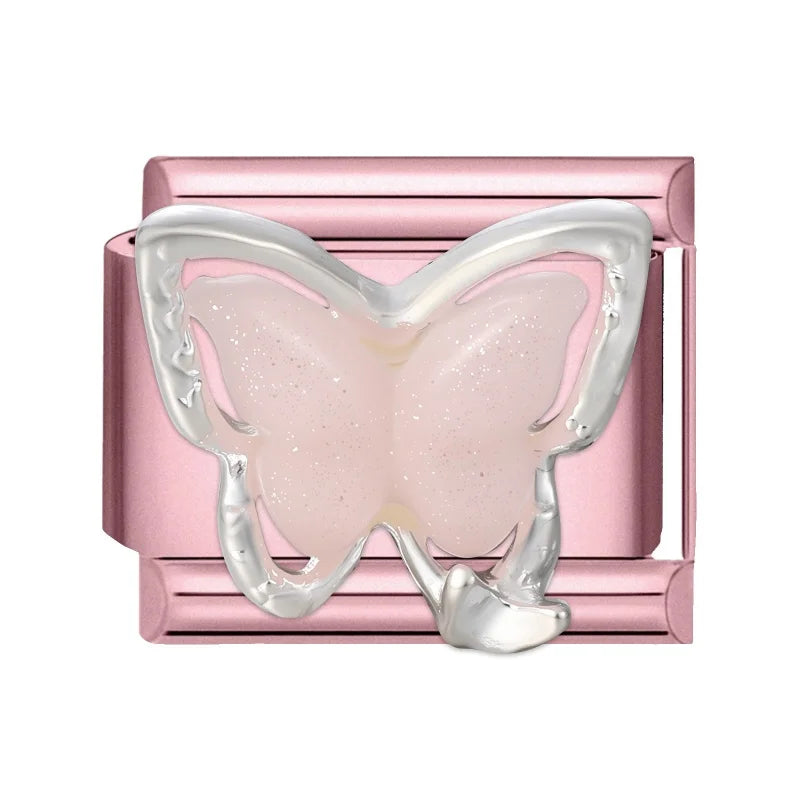 Pink Color Y2K Butterfly Star Bow Rabbit Heart Pendant Italian Charm Links Fit 9mm Stainless Steel Bracelet DIY Making Gifts