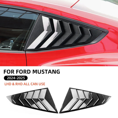For Ford Mustang 2024 2025 2026 GT S650 Gloss Black Carbon Fiber Pattern Rear Windshield Side Spoiler Splitter Triangle Louver