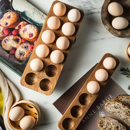 Japanese Style Wooden Double Row Egg Storage Box Home Organizer Rack Eggs Refrigerator Holder Kitchen Fresh Keeping Accessories