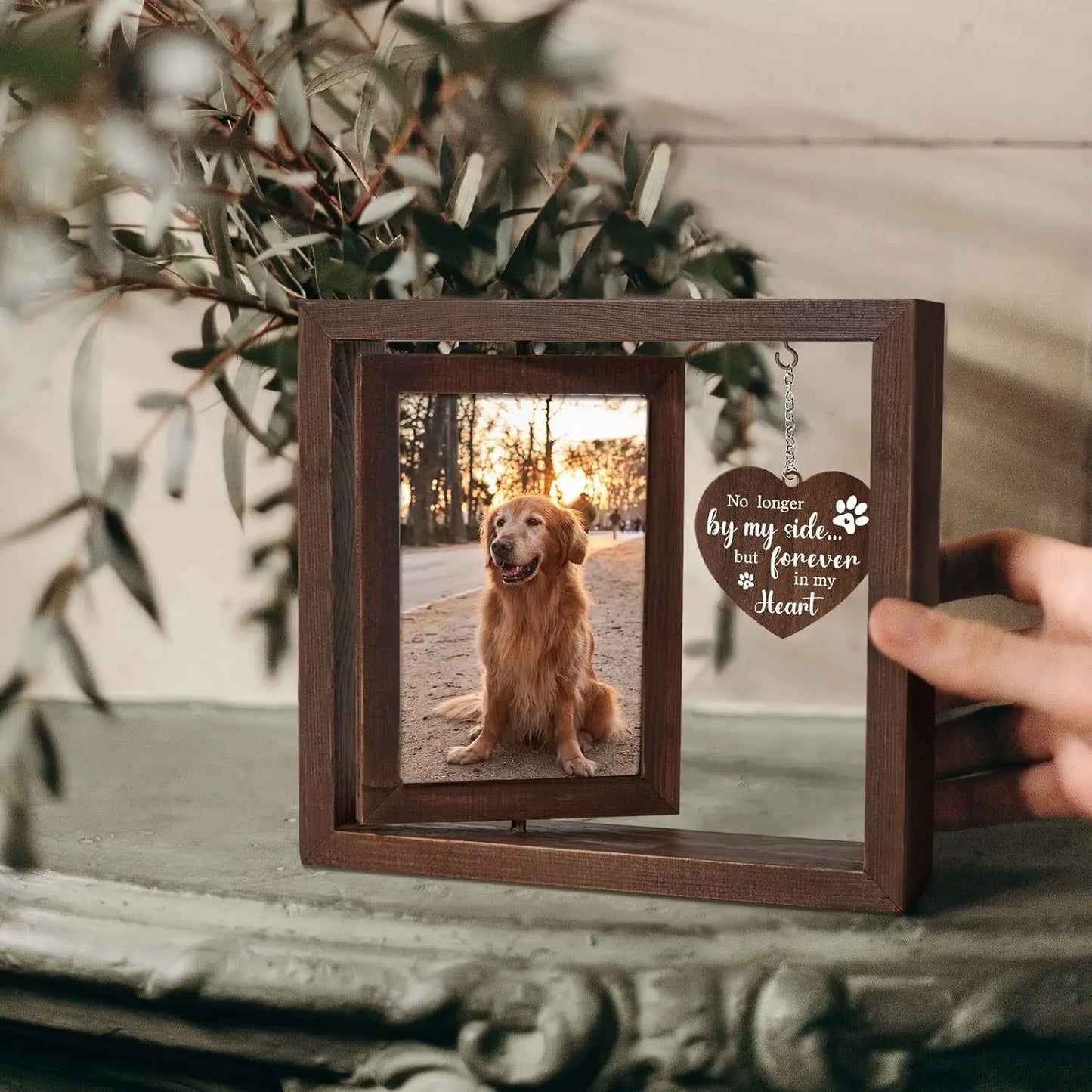 Rotatable 4x6 Photo Wooden Frame Pet Memorial Dog Cat Gift Customizable Picture Frame