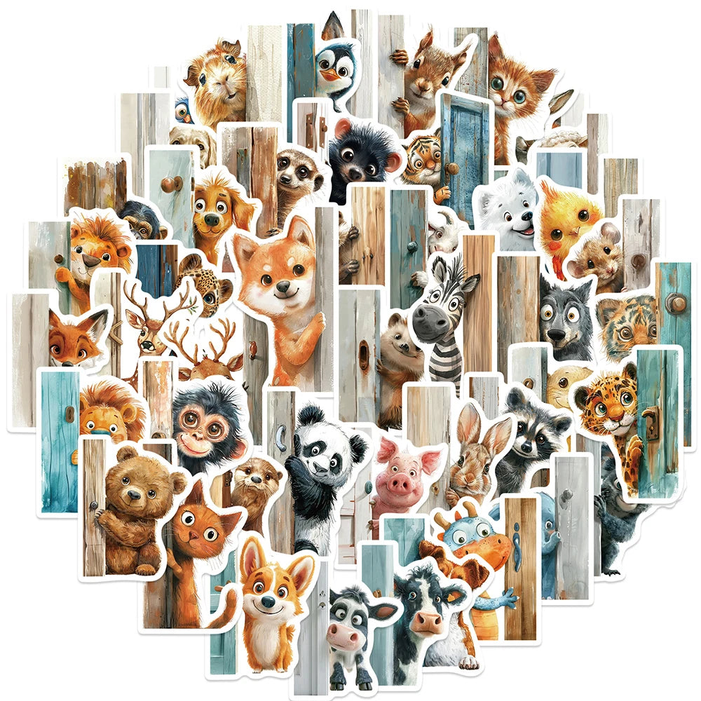10/30/50pcs Outside The Door Peeping at Animal Stickers Funny Cartoon Sticker Scrapbook Phone Laptop Cute Decals Decoration Toy