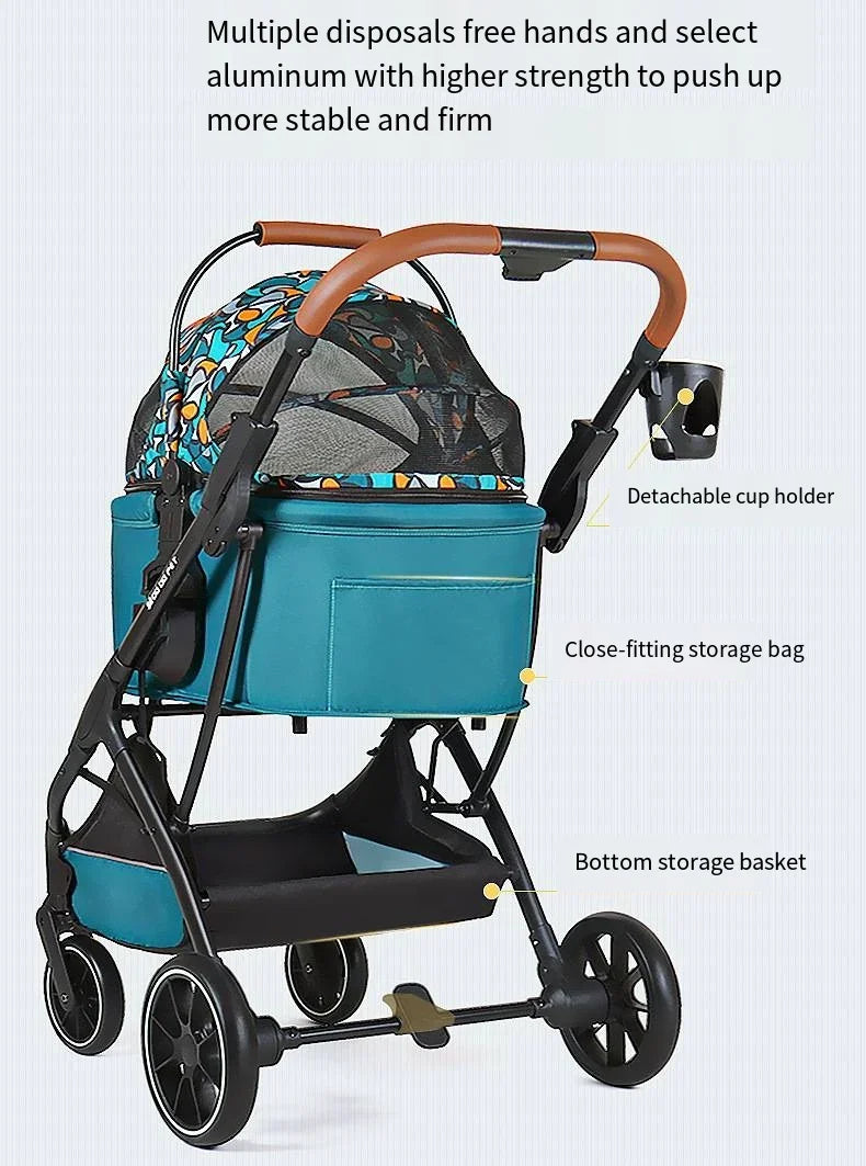 2026 New Dog Stroller Lightweight Foldable Separable Pet Cart, 21.5cm Large Wheel Safe Box for Cat Dog Outdoor Travel 강아지 유모차