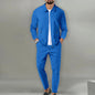 Autumn Winter Men's Casual Blazer Set New Fashion Waffle Baseball Suit Round Neck Pocket Zipper Long Sleeve Trousers Two-Piece S