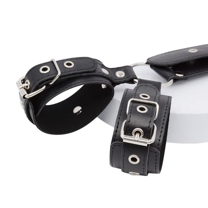 Bondage Restraint Kit Adjustable Collar & Wrist Cuffs Durable PU Leather Fetish Play Set for Adult Couples