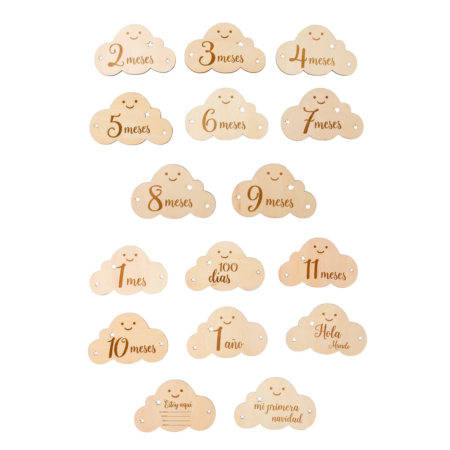 Wooden Baby Month Photography Prop Cloud Shape Record Card Newborn Birthday Gift Milestone Card Souvenir Baby Photo Accessories