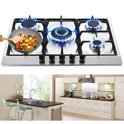 TopStrong 2/4/5 Burner 4200W Stainless Steel Auto Flame Protection Built-in for Natural Gas/Propane, Easy Clean, 30cm‌ Gas Hob