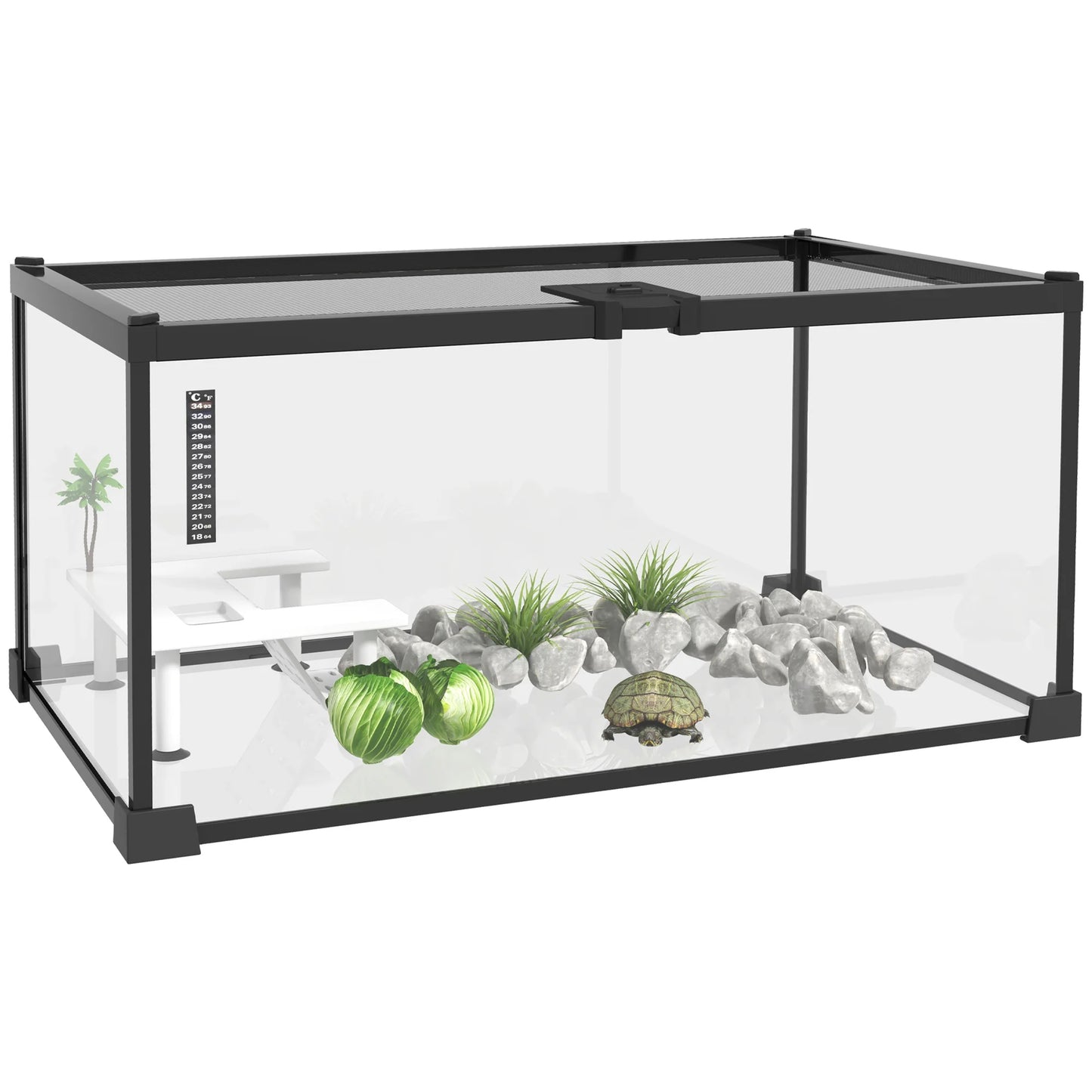 Reptile box, reptile breeding box, transparent terrarium habitat, sliding lid, metal trellis