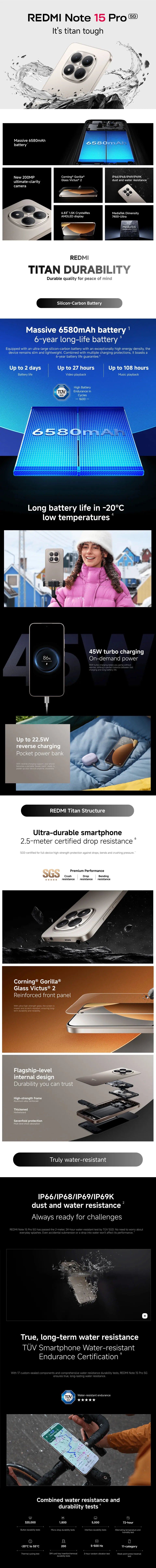 Xiaomi Redmi Note 15 Pro 5G Smartphone, NFC MTK Dimensity 7400-Ultra 6.83" 120Hz Display 200MP Camera 45W Charge Battery 6580mah