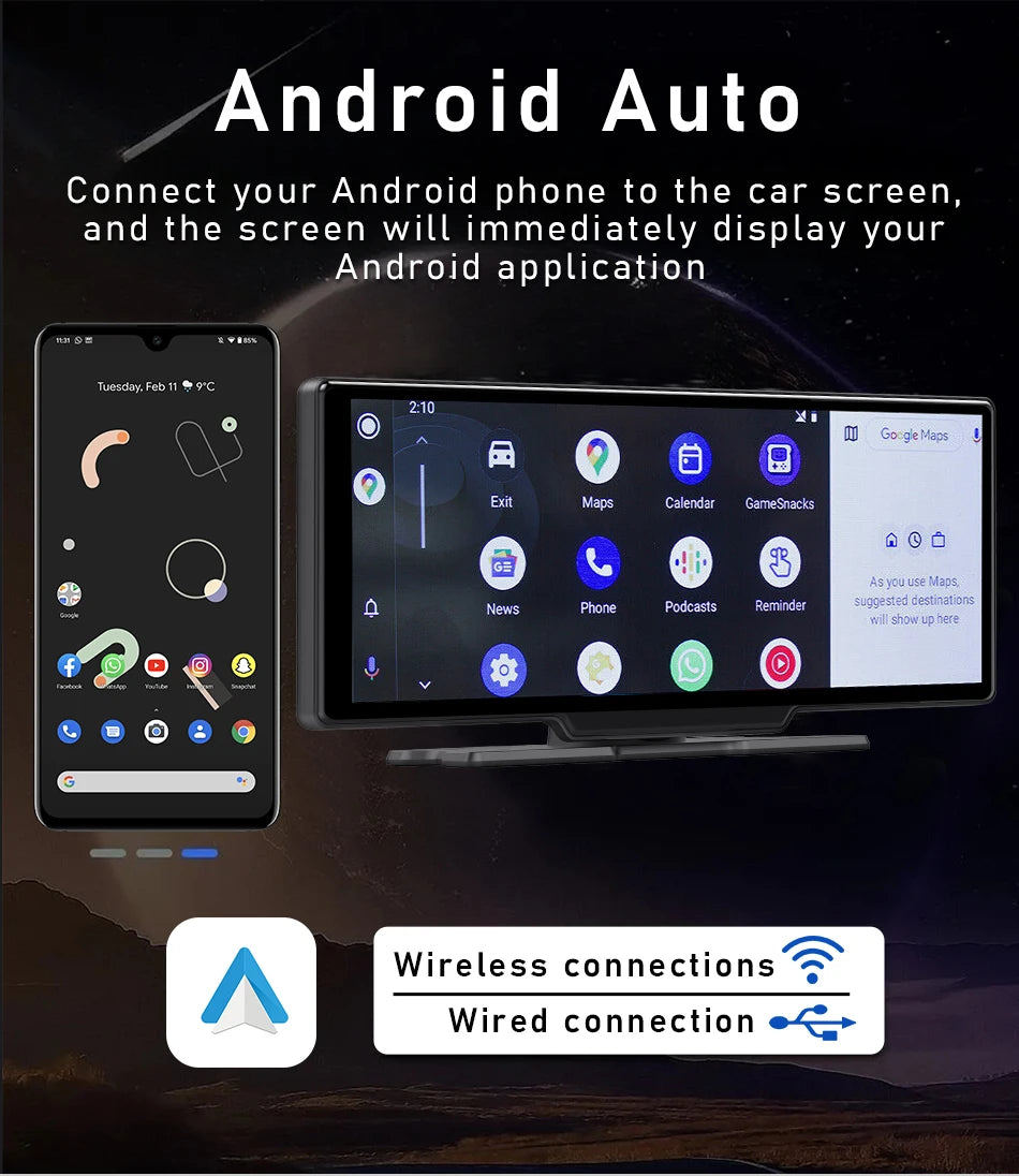 10.26 inch Car Play Screen,Wireless CarPlay & Android Auto Dash Cam Rear Camera Multimedia Stereo,AUX FM Radio,Car Touchscreen
