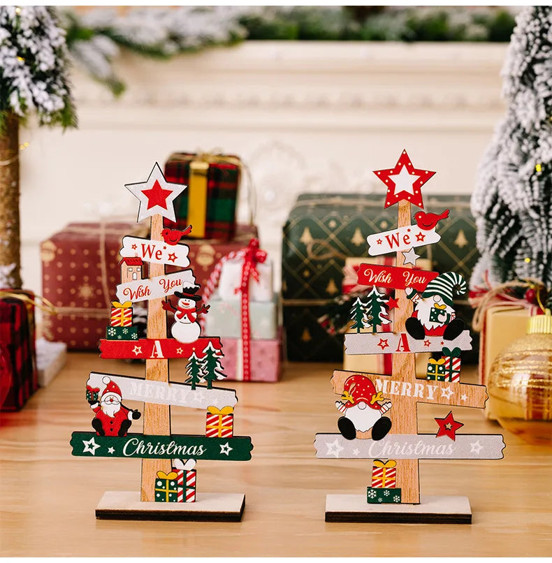 Wooden Christmas Tree Desktop Ornament Santa Claus Merry Christmas Sign Plaque Xmas Decoration for Home 2026 New Years Noel Gift