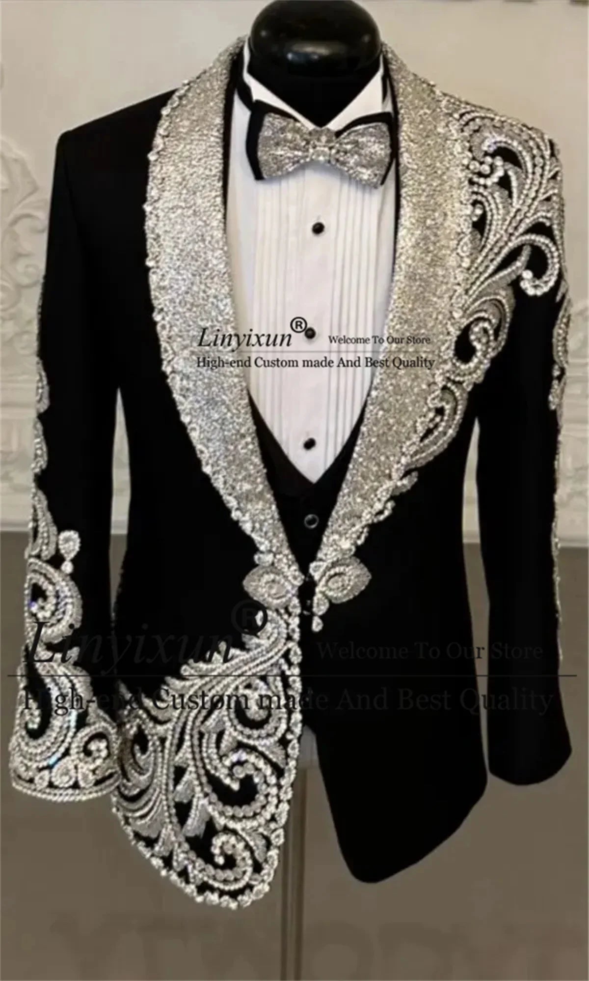 Designer Style Sparkling Diamond Men Suits For Wedding Prom Blazers Outfits 3 Pieces Groom Tuxedos Customized trajes para hombre