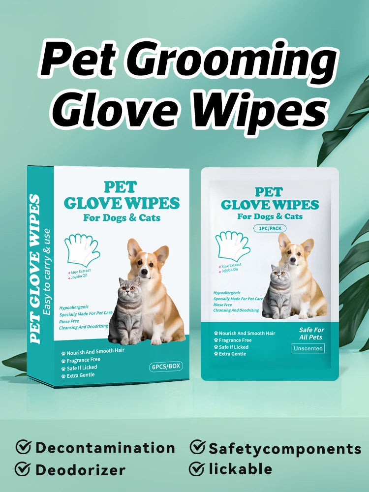 Pet Cleaning Disposable Gloves for Cats And Dogs No-Wash Bathing Hand Sanitizer Pack of 6 for Pet Care