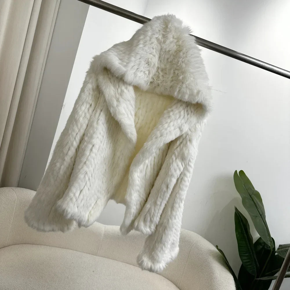 2024 Short Rabbit Fur Coat for Women Autumn Winter New Encrypted Thickened Handmade Double-sided Woven Hooded Korean Style