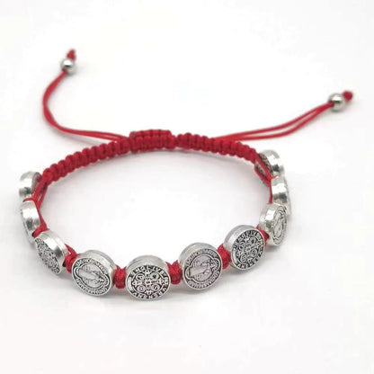 Vintage Virgin Mary and Jesus Exorcist Holy Card Hand Woven Adjustable Bracelet for Men's Religious Jewelry
