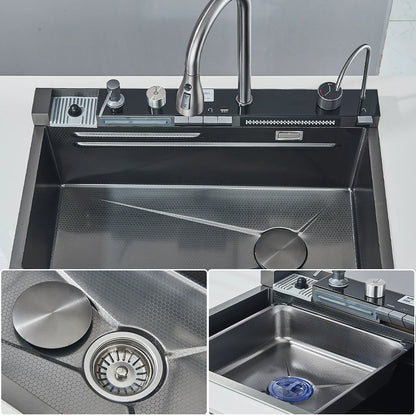 304 Stainless Steel Kitchen Waterfall Sink Digital Display Large Single Sink Dish Basin Sink With Multifunction Touch Waterfall