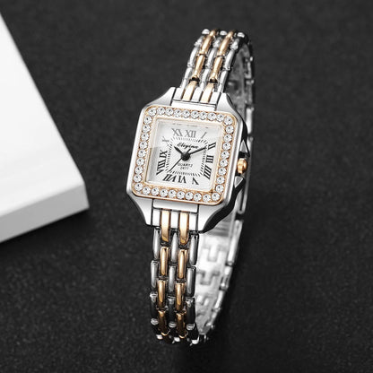 Elegant Rhinestone Square Women Watches Fashion Roma Dial Quartz Wristwatch Reloj Mujer Ladies Clock (Without Box)