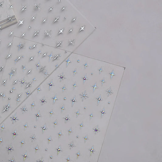Simple Laser Bronzing Gold Silver Mini Star Rhinestone INS 5D Relief Self Adhesive Nail Art Decoration Sticker 3D Manicure Decal