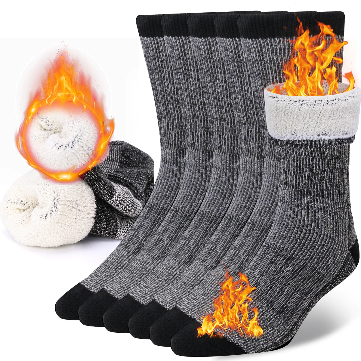 3 Pairs Men Women Merino Wool Crew Socks Thickened Thermal and Warm Socks for Winter Work Outdoor Hiking Running Sports Large