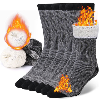 3 Pairs Men Women Merino Wool Crew Socks Thickened Thermal and Warm Socks for Winter Work Outdoor Hiking Running Sports Large