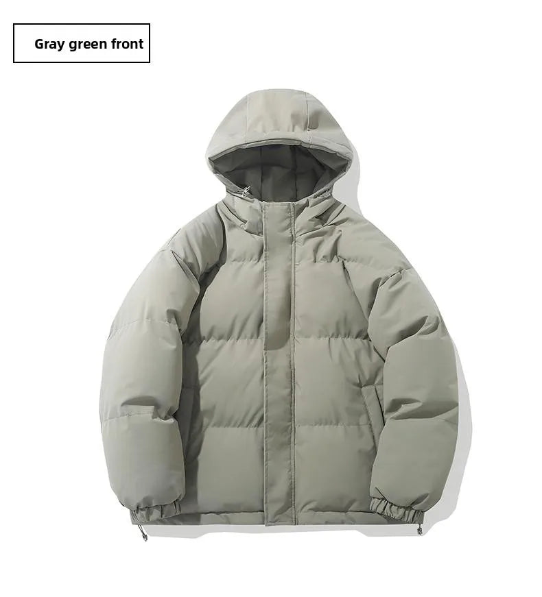 American fashion brand down jacket men's winter new solid color warm hooded bread suit cotton jacket thickened loose jacket