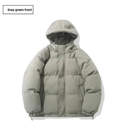 American fashion brand down jacket men's winter new solid color warm hooded bread suit cotton jacket thickened loose jacket