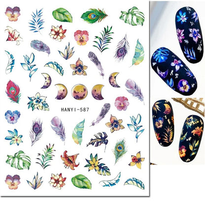 3d Nail Art Decals Elegant White RoyalBlue Roses Flowers Adhesive Sliders Nail Stickers Decoration For Nail Manicure