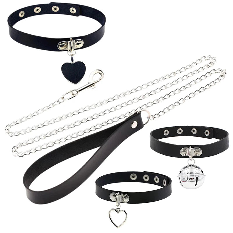 Sexy Leather Heart Necklace Collar Set with Leash for Women BDSM Cosplay Bondage Accessories Couple Role Play Game Props