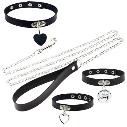 Sexy Leather Heart Necklace Collar Set with Leash for Women BDSM Cosplay Bondage Accessories Couple Role Play Game Props