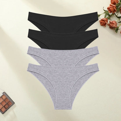 4PCS/SET Seamless Cotton Panties Women Sexy Low Waist Briefs Solid Color Breathable Female Underwear Soft  Comfortable Intimates