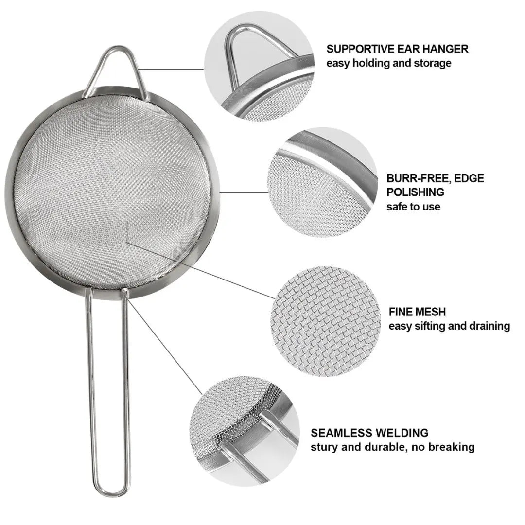 tastyWay 3pcs/set Stainless Steel Fine Mesh Strainers Multipurpose Flour Sifter For Baking With Handle Flour Sieve Sifter Baking