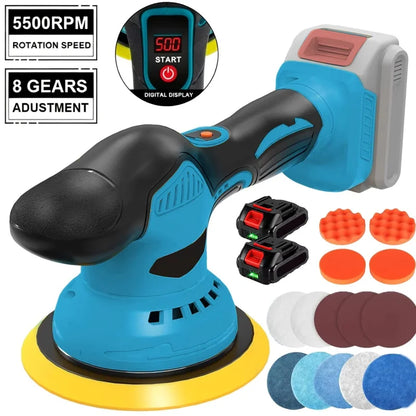 5500RPM Cordless Polisher 8 Gears Rechargeable Car Polishing Machine Electric Rotary Tool For Makita 18V Battery