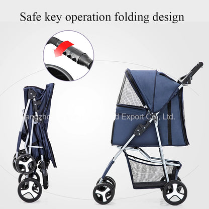 Pet Stroller Luxury Folding Dog Stroller Outdoor Pet Trolley Carrier Travel Large Wheels