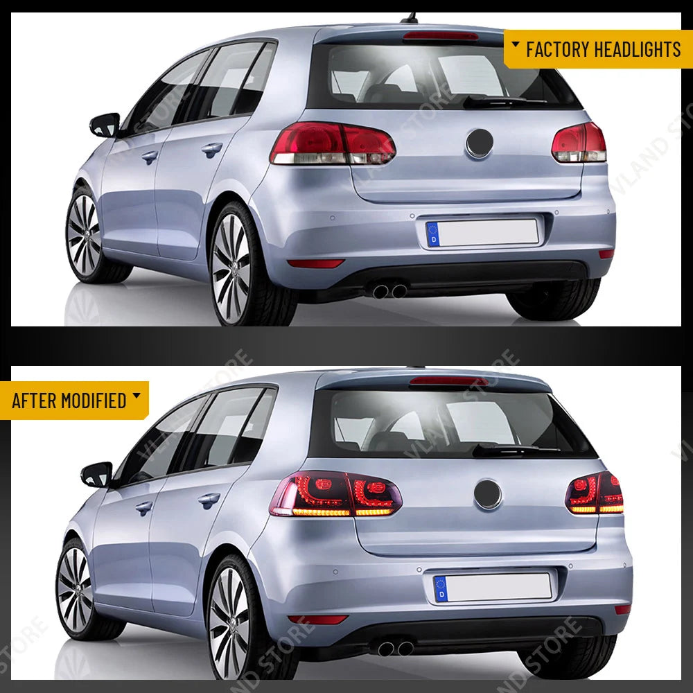 08-14 Golf MK6 Hatchback VLAND LED Tail Lights E-Mark w/ Amber Sequential Turn Signal Rear Lamps Assembly Set of 2