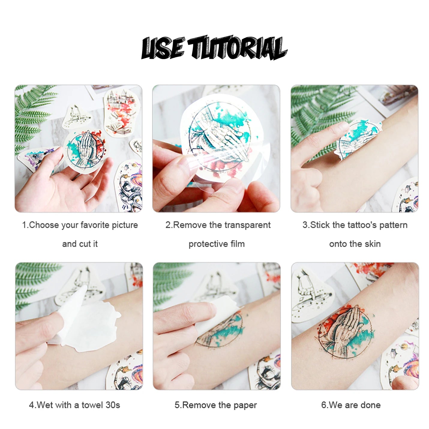 Waterproof Temporary Tattoo Sticker  Butterfly Flower Line Pattern Body Art Arm Fake Tattoos Sleeve For Women Men Hands Shoulder