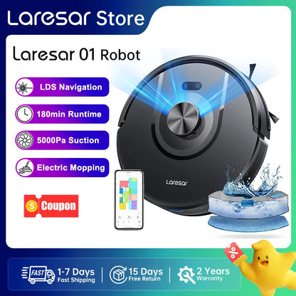 Laresar Mars01 Robot Vacuum Cleaner Mop LDS Lidar Navigation 5000Pa Smart Planned Mapping Home Floor Wash Carpet Pet Hair Clean