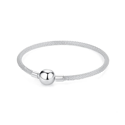 Original 925 Sterling Silver Bracelets Bangles Love Heart Clip Charms Beads Snake Chains For Women Rose Gold DIY Luxury Jewelry