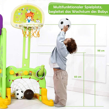 6-in-1 Children's Slide with Swing,Slide with Basketball Hoop&Football Goal&Throwing Game&Desk Top,for Children from 3 Years