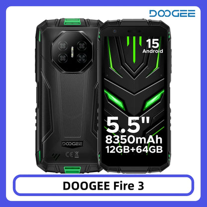 DOOGEE Fire 3 Rugged Phone 5.5" HD+ Display 12GB+64GB 8350mAh Battery 13MP Camera Widevine L1 NFC IP68 Android 15 Cell Phone