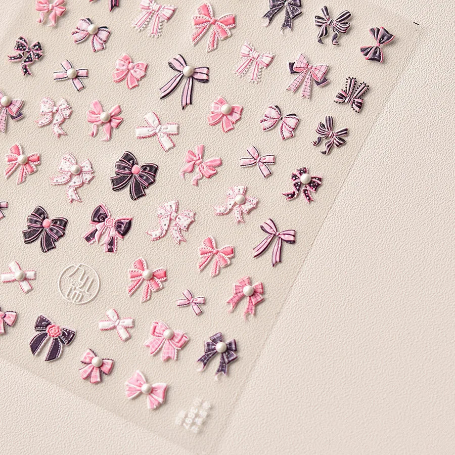 Shell Light Nail Stickers Small Fresh White Bow Ribbon Nail Charms Stickers Self Adhesive Nails 3D Decorations Parts DIY Decals