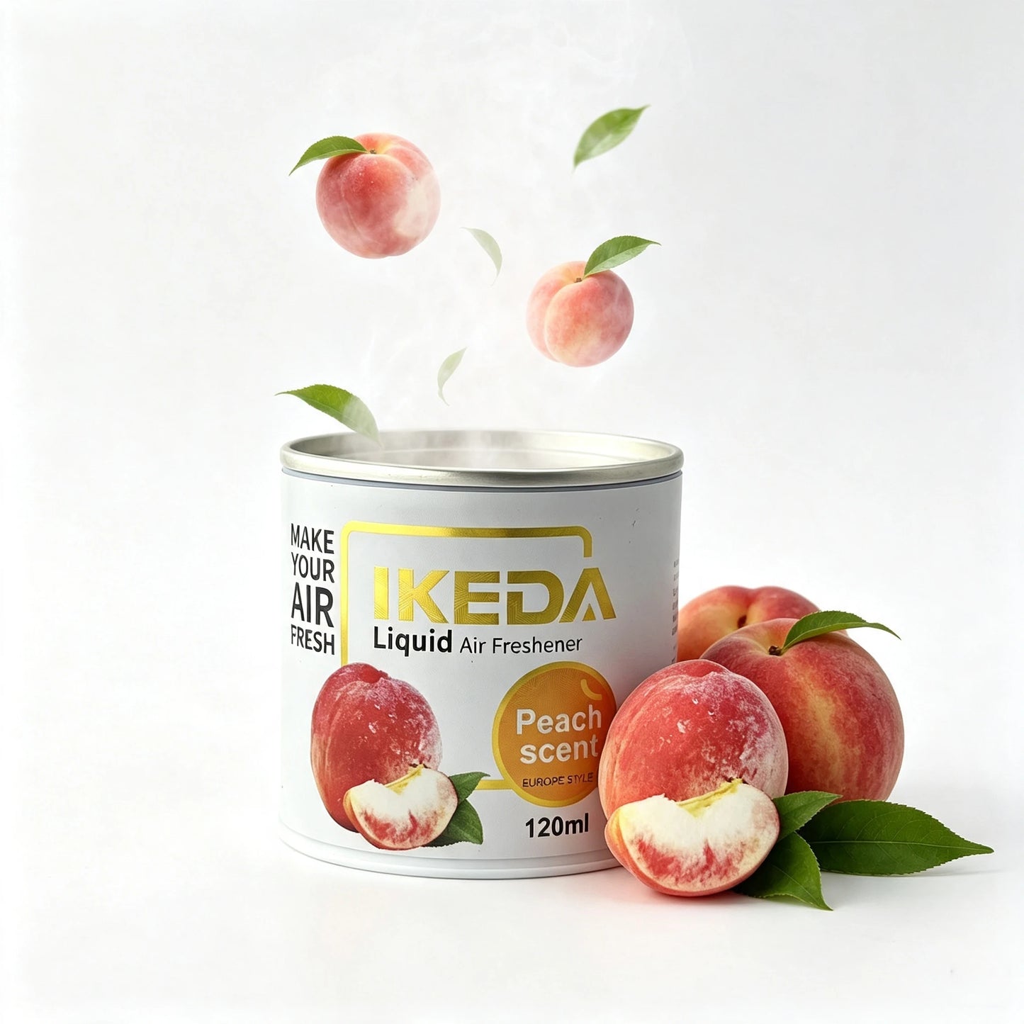 IKEDA Liquid Air Freshener Peach Scent, Odor Eliminator Deodorizer, Long-Lasting Freshness, Europe Style 120ml Bottle