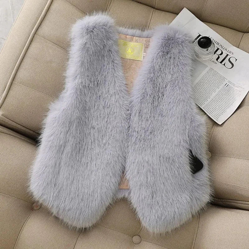 Autumn winter Imitation Fox fur vest Jacket For women Fashion Thick V-neck sleeveless Coat Female Short Faux Fur Waistcoat Tops