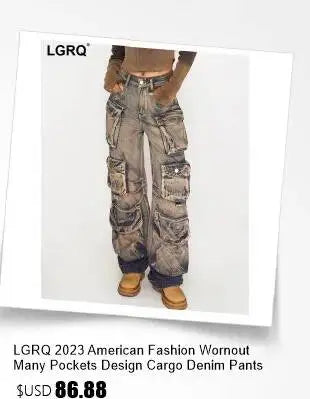 LGRQ Denim Patchwork Pants For Women Fashion New High Waist Contrast Color Belt Straight Pant Female 2026 Summer New 17A2013H