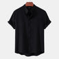 2026New men's short sleeved solid color standing collar cardigan casual shirt for foreign trade