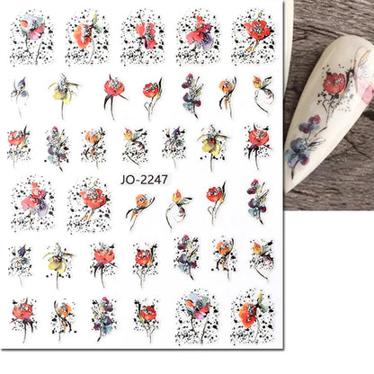 3d Nails Art Decals Spring Fruits Pink Full Tips Peony Magnolia Flowers Adhesive Sliders Stickers Decoration For Nails Manicure