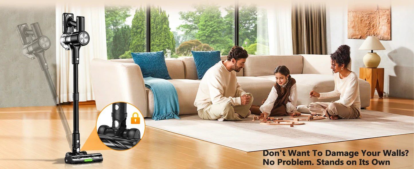 Cordless Vacuum Cleaner, 55Kpa/55Mins Vacuum Cleaners for Home, Anti-tangle Stick Vacuum with Self-Standing, Wall Mount Charging