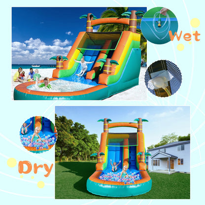 6.4m Commercial Inflatable Bounce House Tropical Water Slide Pool 950w Blower Children's playground, children's toys
